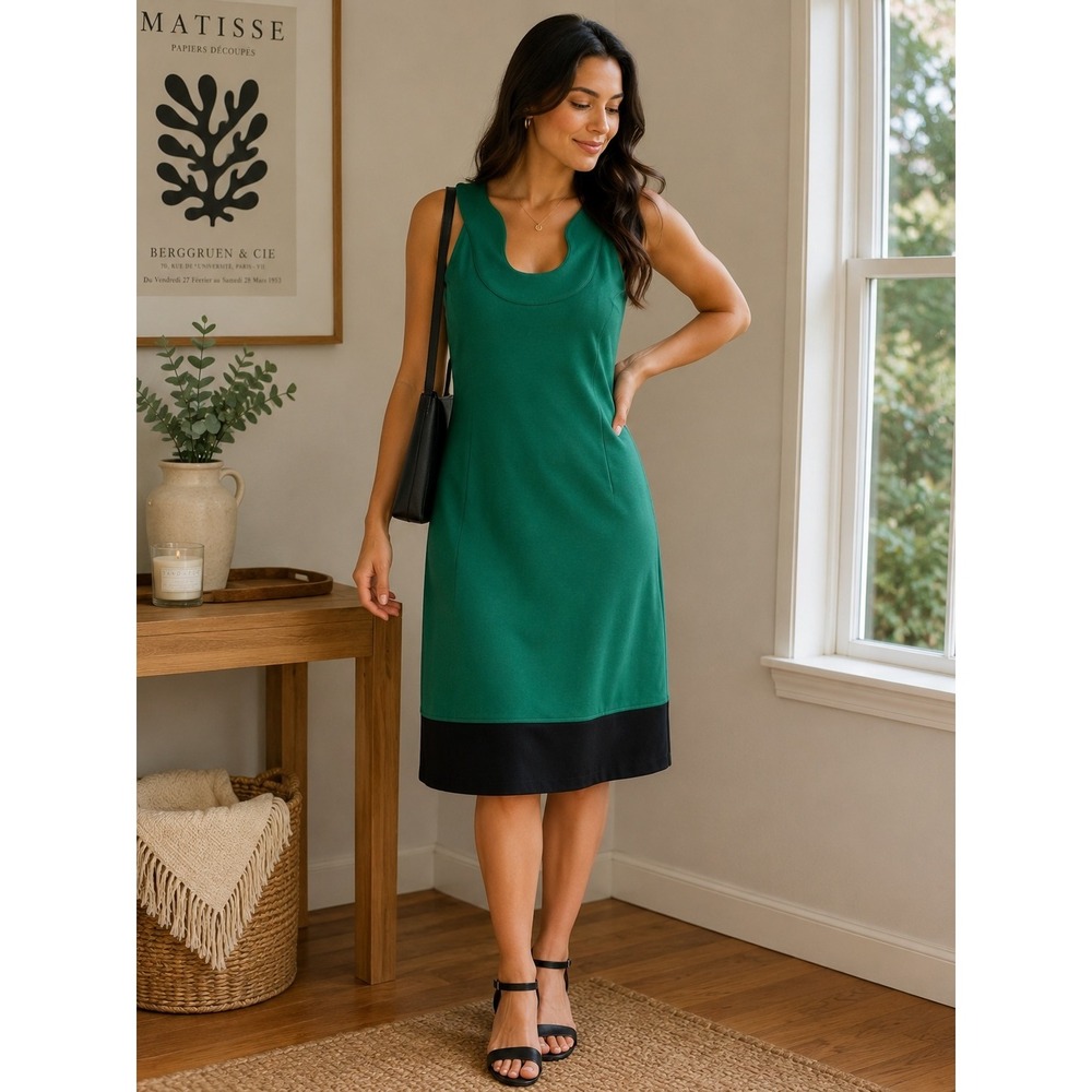 Laundry by Shelli Segal‎ Green Black Colorblock Shift Dress Size 6
